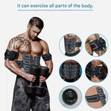 Blue EMS Muscle Stimulator Belt Set - Rechargeable Abdominal Toning Trainer with Multiple Pads and Modes