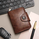 Light coffee color Men's Large Capacity Accordion Card Wallet - PU Leather Multi Card Holder with Magnetic Closure and Coin Pocket