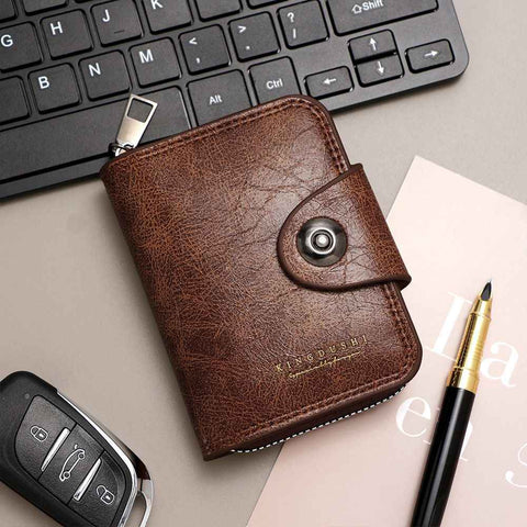 Light coffee color Men's Large Capacity Accordion Card Wallet - PU Leather Multi Card Holder with Magnetic Closure and Coin Pocket
