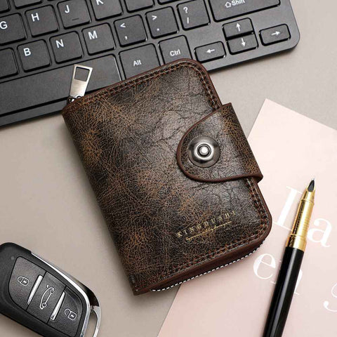 Dark coffee color Men's Large Capacity Accordion Card Wallet - PU Leather Multi Card Holder with Magnetic Closure and Coin Pocket