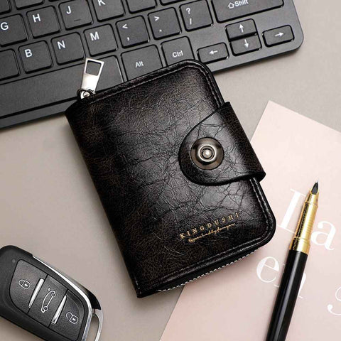 Black Men's Large Capacity Accordion Card Wallet - PU Leather Multi Card Holder with Magnetic Closure and Coin Pocket