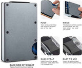 Black Slim RFID Blocking Aluminum Card Holder - Metal Wallet with Cash Strap Minimalist Card Case