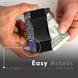 Black Slim RFID Blocking Aluminum Card Holder - Metal Wallet with Cash Strap Minimalist Card Case