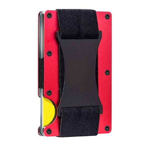 Red Slim RFID Blocking Aluminum Card Holder - Metal Wallet with Cash Strap Minimalist Card Case