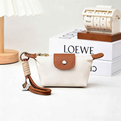 White Mini Nylon Coin Purse with Wrist Strap - Compact Zipper Key Holder Pouch for Cards Lipstick and Earphones