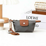 Grey Mini Nylon Coin Purse with Wrist Strap - Compact Zipper Key Holder Pouch for Cards Lipstick and Earphones