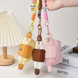 Grey Mini Nylon Coin Purse with Wrist Strap - Compact Zipper Key Holder Pouch for Cards Lipstick and Earphones