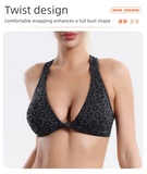 Leopard Print Yoga Set - Twist Front Sports Bra with Criss Cross Back and High Waisted Butt Lifting Shorts(Size:S)