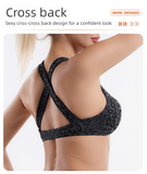 Leopard Print Yoga Set - Twist Front Sports Bra with Criss Cross Back and High Waisted Butt Lifting Shorts(Size:M)