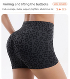 Leopard Print Yoga Set - Twist Front Sports Bra with Criss Cross Back and High Waisted Butt Lifting Shorts(Size:L)