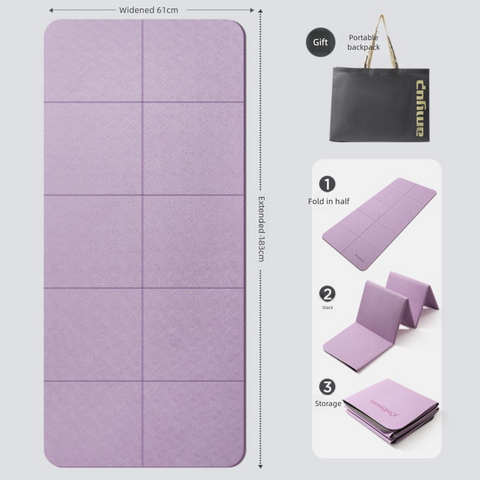 Purple Foldable Yoga Mat - Portable Thick Non-Slip Fitness Exercise Mat for Home Gym and Travel