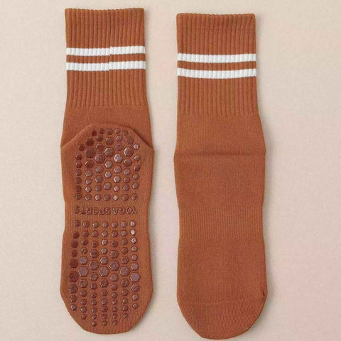 3-Pack Coffee color Anti-Slip Yoga Socks - Grippy Non-Slip Pilates Dance Fitness Socks for Women