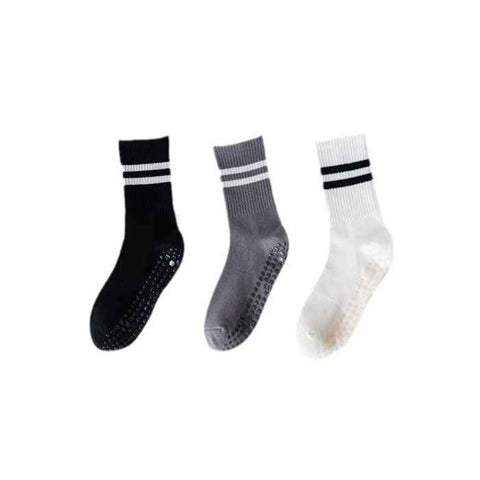 3-Pack Anti-Slip Yoga Socks - Grippy Non-Slip Pilates Dance Fitness Socks for Women(Black, white, dark grey)