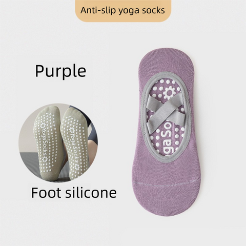 3-Pack Purple Anti-Slip Yoga Socks - Grippy Pilates Dance Fitness Socks with Silicone Grip for Women