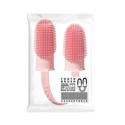 5-Pack Pink Double Finger Pet Toothbrush - Soft TPR Dog Cat Dental Finger Brush Set