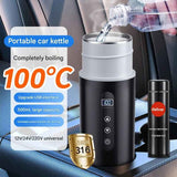 White Portable Car Electric Kettle 12V/24V Universal USB Travel Water Boiler 500ml 316 Stainless Steel Smart Temperature Control