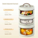 316 Stainless Steel Double Layer Insulated Lunch Box Microwave Safe Round Bento Box with Insulated Bag and Cutlery(1 large, 2 small)