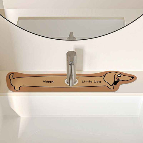 2-Piece Faucet Draining Mat Set Absorbent Sink Splash Guard Quick Dry Counter Mat 10x61cm(Dachshund)