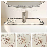 2-Piece Faucet Draining Mat Set Absorbent Sink Splash Guard Quick Dry Counter Mat 10x61cm(Dachshund)