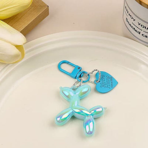 2-Piece Blue Balloon Dog Keychain Set with Heart Charm Bag Pendant Cute Couple Gift