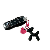 2-Piece Blue Balloon Dog Keychain Set with Heart Charm Bag Pendant Cute Couple Gift