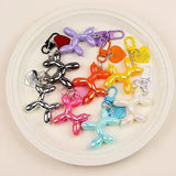 2-Piece Blue Balloon Dog Keychain Set with Heart Charm Bag Pendant Cute Couple Gift