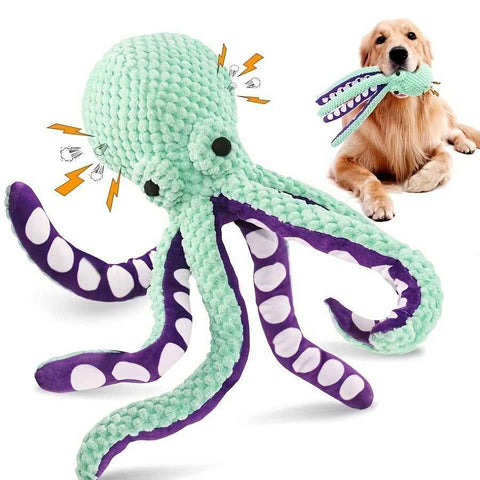 2-Pack Green Plush Octopus Dog Toy with Squeaker - Interactive Chew Toy for Small, Medium & Large Dogs - Durable, Teeth-Cleaning & Boredom-Relief Pet Toy (35cm)