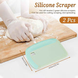 2-Pack Green Multipurpose Dough Scraper Cutter with TPE Soft Grip Handle, Dual Sided Scale & Serrated Edge - Pastry Bench Scraper for Baking, Pizza, Cake Decorating Kitchen Prep