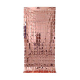 Rose Gold 3D Shimmer Foil Fringe Square Cube Curtain (2 PCS) – 1m x 2m Self-Adhesive Metallic Backdrop for Birthdays, Weddings, and Party Wall Decor