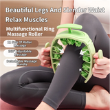 Green and White Multifunctional Ring Massage Roller with Detachable Handles - Dual Row 11 Wheel Manual Massager for Full Body Muscle Relief, 180 Degree Flexible Adjustable Width