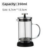 350ML Premium Dual-Layer Borosilicate Glass French Press Coffee Maker with 304 Stainless Steel Lid – High-Density 3D Filter Mesh Cafetiere, Manual Milk Frother and Tea Infuser Pot