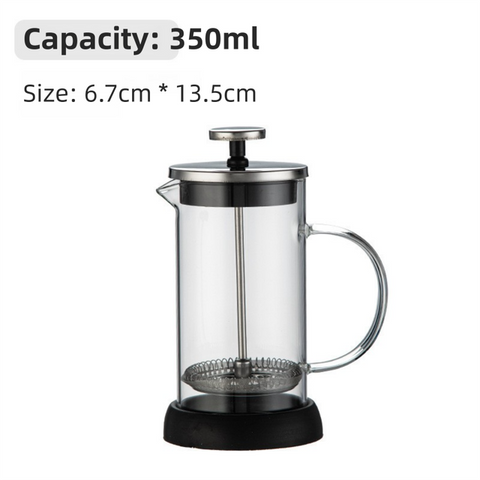 350ML Premium Dual-Layer Borosilicate Glass French Press Coffee Maker with 304 Stainless Steel Lid – High-Density 3D Filter Mesh Cafetiere, Manual Milk Frother and Tea Infuser Pot