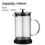 1000ML Premium Dual-Layer Borosilicate Glass French Press Coffee Maker with 304 Stainless Steel Lid – High-Density 3D Filter Mesh Cafetiere, Manual Milk Frother and Tea Infuser Pot
