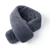 Grey Plush USB Heated Massage Neck Scarf with 3 Temp & 3 Vibration Massage Modes - Washable Winter Neck Warmer, Built-in Power Bank Zippered Storage Bag for Men and Women