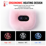 Pink Plush USB Heated Massage Neck Scarf with 3 Temp & 3 Vibration Massage Modes - Washable Winter Neck Warmer, Built-in Power Bank Zippered Storage Bag for Men and Women
