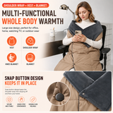 Dark Blue Wearable Heated Blanket Shawl for Women - USB Powered Electric Heating Wrap with 6 Carbon Fiber Heating Zones, 3 Temp Levels and Washable Multi Use Design