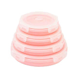 4 Piece Pink Silicone Collapsible Food Storage Container Set - Microwave Safe Foldable Lunch Box Set with Leakproof Clip Lock Lid & 4 Sizes 350/500/800/1200ML for Meal Prep Picnic Travel and Fridge Storage