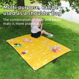 2-in-1 Foldable 145 x 200CM Outdoor Picnic Mat and Storage Handled Bag with Green Sunflower Pattern & 4 Ground Stakes - Portable Waterproof Camping Blanket Travel Picnic Rug for 3-4 People Outdoor use