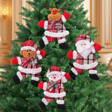 4-Piece Christmas Hanging Plush Ornaments Set - Khaki Santa Claus, Snowman, Reindeer & Bear Tree Decor, Christmas in July, Winter Christmas, Yulefest, Secret Santa Gift