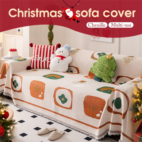 180 x 340 CM Christmas Jacquard Chenille Sofa Cover Throw Blanket with Tassel Fringe (Style 2), Elegant Festive Couch Protector Slipcover for Holiday Home Decor and Multi-Purpose Use