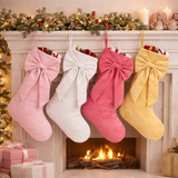 18 Inch Oversized Luxury Velvet Christmas Stocking with Bow & Loop, Fireplace Hanging Gift Bag, Holiday Mantel Decor and Present Holder, 4PCS Set in Watermelon red Pink White Yellow