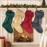 18 Inch Oversized Red Luxury Velvet Christmas Stocking with Bow & Loop, Fireplace Hanging Gift Bag, Holiday Mantel Decor and Present Holder