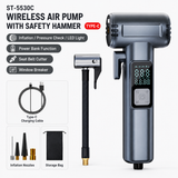 6-in-1 Portable Multifunctional Wireless Car Air Pump – Portable Smart Digital Tyre Inflator with Integrated Window Breaker, Seatbelt Cutter, Power Bank Function, and High-Bright LED SOS Emergency Light