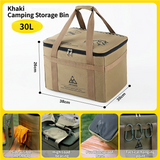 30L Collapsible Outdoor Tactical Organizer, Oxford Fabric Large Capacity Camping Gear Storage Bin with Waterproof PVC Base & Hanging Webbing for Picnic, Hiking, Camping & Kitchen Utensils, Khaki 38 x 26 x 30cm