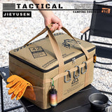 30L Collapsible Outdoor Tactical Organizer, Oxford Fabric Large Capacity Camping Gear Storage Bin with Waterproof PVC Base & Hanging Webbing for Picnic, Hiking, Camping & Kitchen Utensils, Green 38 x 26 x 30cm