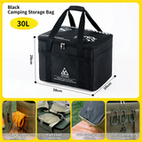 30L Collapsible Outdoor Tactical Organizer, Oxford Fabric Large Capacity Camping Gear Storage Bin with Waterproof PVC Base & Hanging Webbing for Picnic, Hiking, Camping & Kitchen Utensils, Black 38 x 26 x 30cm