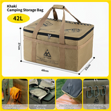 42L Collapsible Outdoor Tactical Organizer, Oxford Fabric Large Capacity Camping Gear Storage Bin with Waterproof PVC Base & Hanging Webbing for Picnic, Hiking, Camping & Kitchen Utensils, Khaki 38 x 26 x 30cm