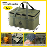 42L Collapsible Outdoor Tactical Organizer, Oxford Fabric Large Capacity Camping Gear Storage Bin with Waterproof PVC Base & Hanging Webbing for Picnic, Hiking, Camping & Kitchen Utensils, Green 38 x 26 x 30cm