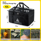 42L Collapsible Outdoor Tactical Organizer, Oxford Fabric Large Capacity Camping Gear Storage Bin with Waterproof PVC Base & Hanging Webbing for Picnic, Hiking, Camping & Kitchen Utensils, Black 48 x 27 x 33cm