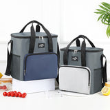 17L Large Capacity Insulated Cooler Bag, Muti Pockets Oxford Fabric Lunch Tote – Foldable 3-Layer Thermal Storage Crossbody Bag with Shoulder Strap, 2-Pack Gray and Navy Blue